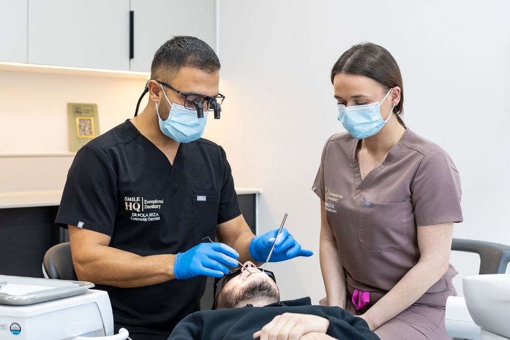 Dr Pola Reza carrying out composite bonding treatment at SmileHQ in Essex